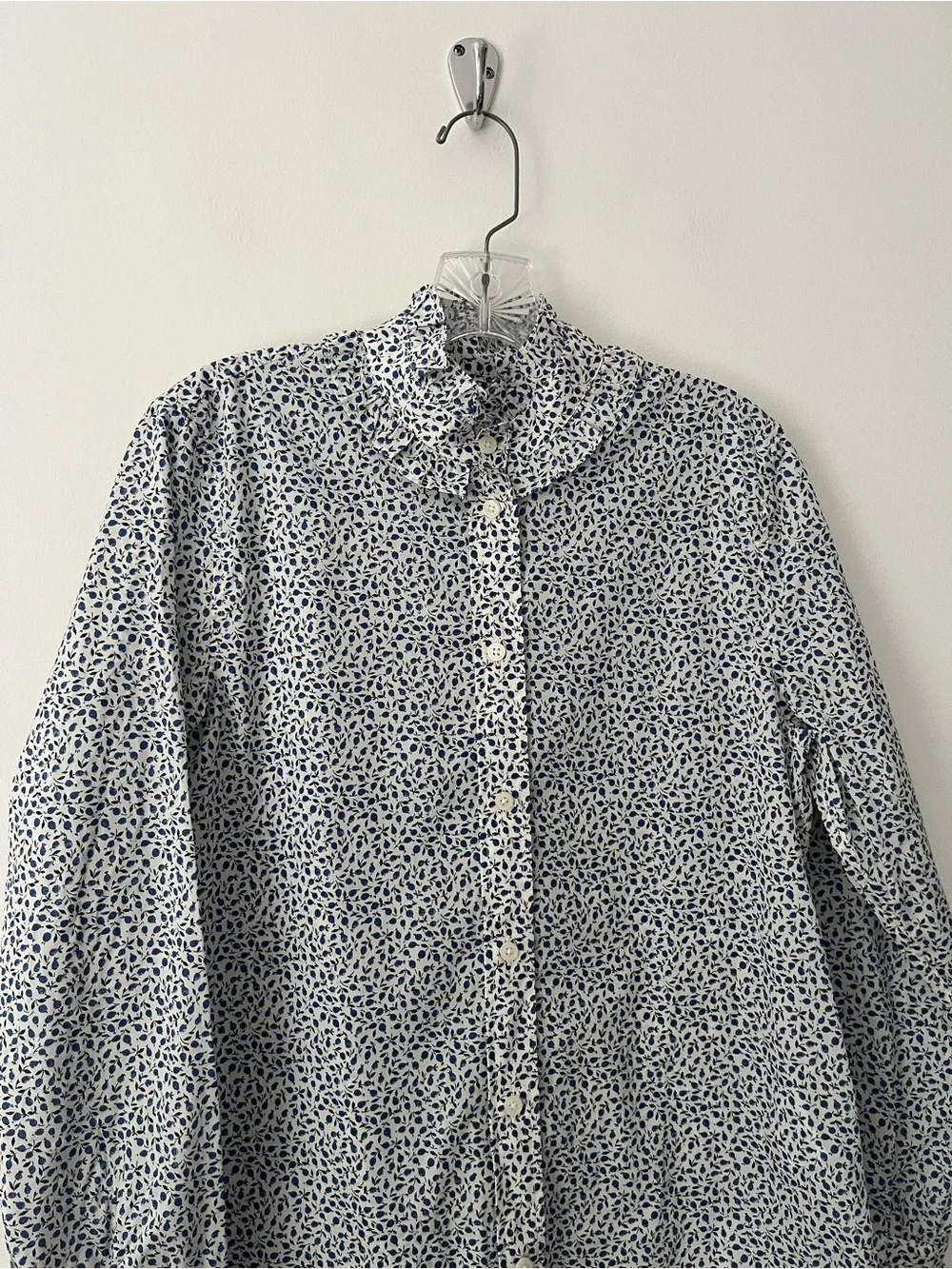 J Crew Liberty Of London Classic Fit Shirt Ed Blue Floral Ruffle Collar 6 Cotton